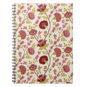 Jacobean Blommönster  Pinks Guld Cream Anteckningsbok