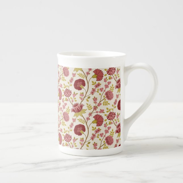 Jacobean Blommönster  Pinks Guld Cream Benporslin Mugg (Höger)