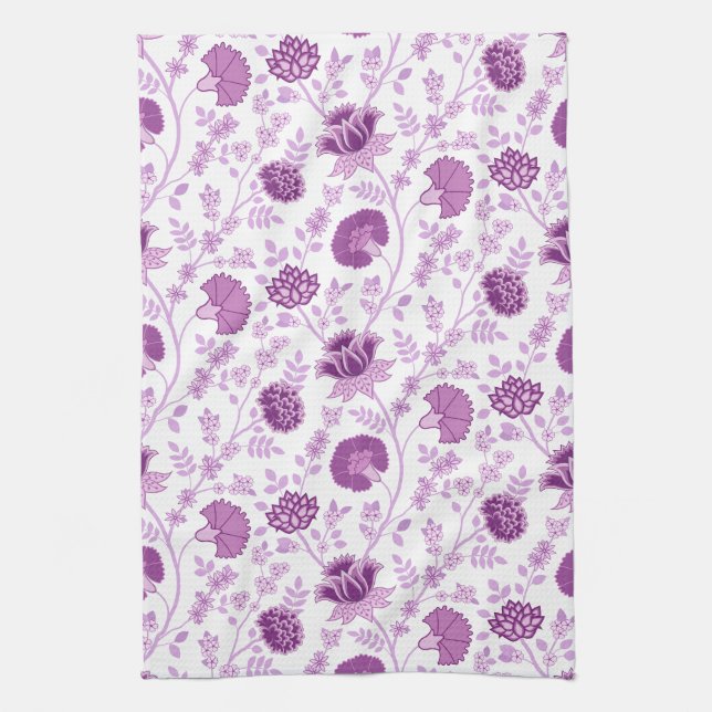 Jacobean Blommönster Pinks on White Kökshandduk (Vertikal)