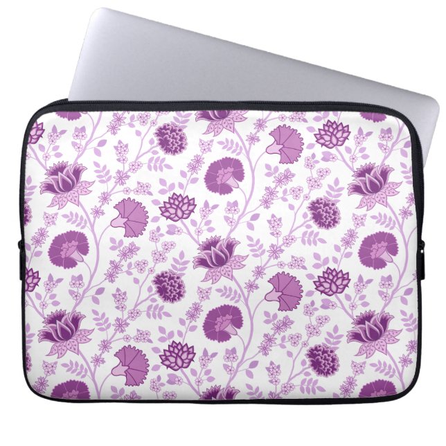 Jacobean Blommönster Pinks on White Laptop Fodral (Framsidan)