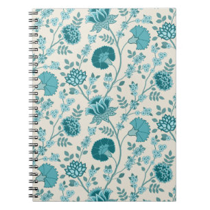 Jacobean Blommönster Teals on Cream Anteckningsbok