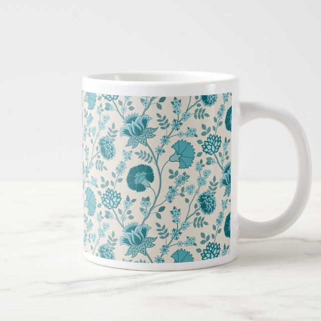 Jacobean Blommönster Teals on Cream Jumbo Mugg (Höger)