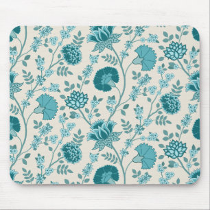 Jacobean Blommönster Teals on Cream Musmatta