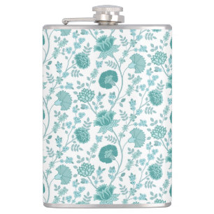 Jacobean Blommönster Teals on White Fickplunta