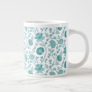 Jacobean Blommönster Teals on White Jumbo Mugg