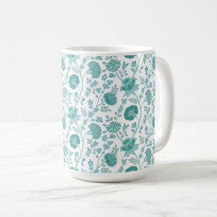 Jacobean Blommönster Teals on White Kaffemugg
