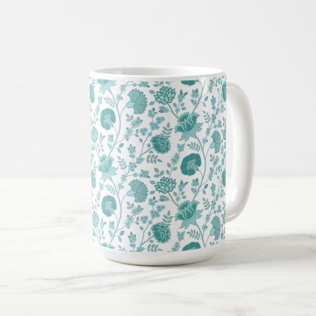 Jacobean Blommönster Teals on White Kaffemugg (Framsida höger)