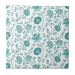 Jacobean Blommönster Teals on White Kakelplatta<br><div class="desc">Jacobean stil blommigt stor yta mönster-design i kontrasterar teals/anka äggblåsor mot en vit bakgrund.</div>