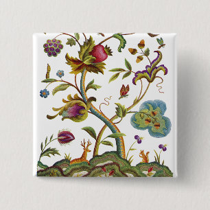 Jacobean Crewel Embroidery Livets träd Knapp