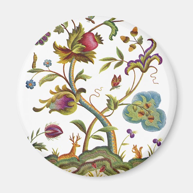 Jacobean Crewel Embroidery Livets träd Magnet (Framsidan)