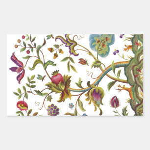 Jacobean Crewel Embroidery Livets träd Rektangulärt Klistermärke