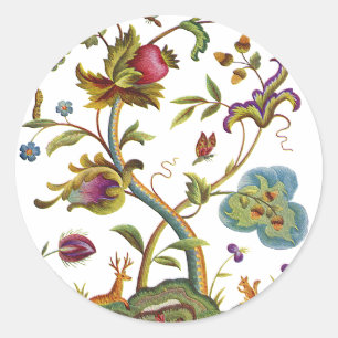 Jacobean Crewel Embroidery Livets träd Runt Klistermärke