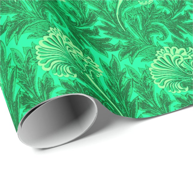 Jacobean Flower Damask, Emerald and Lime Green Presentpapper (Rullad Hörn)