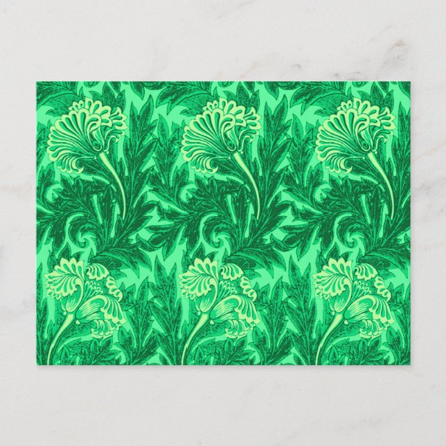 Jacobean Flower Damask, Emerald and Lime Green Vykort (Framsida)