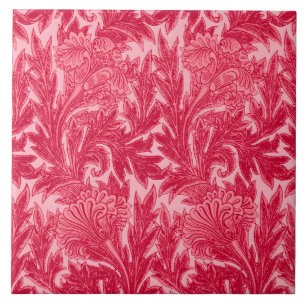 Jacobean Flower Damask, Fuchsia och Ljus rosa Kakelplatta