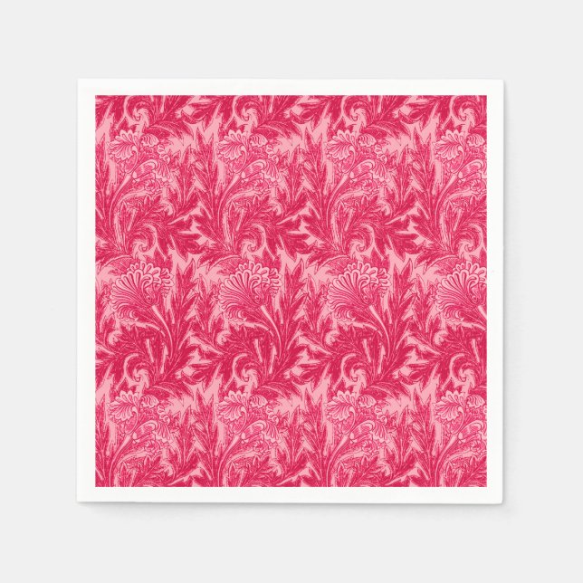 Jacobean Flower Damask, Fuchsia och Ljus rosa Pappersservett (Framsidan)
