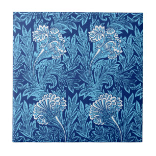 Jacobean Flower Damask, Navy, Himlar Blue and Whit Kakelplatta