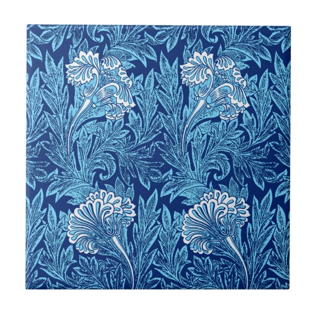 Jacobean Flower Damask, Navy, Himlar Blue and Whit Kakelplatta (Framsidan)