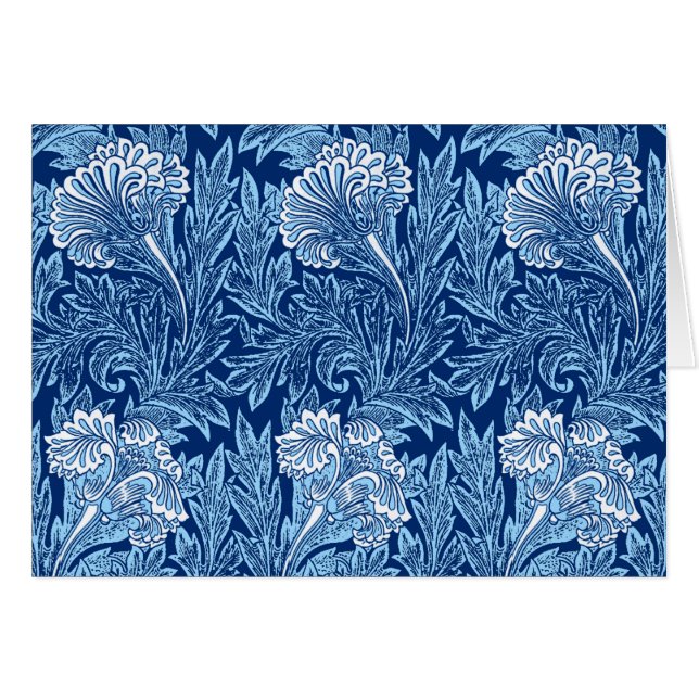 Jacobean Flower Damask, Navy, Himlar Blue and Whit OBS Kort (Framsidan Horizontal)