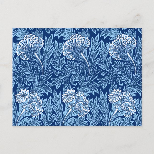 Jacobean Flower Damask, Navy, Himlar Blue and Whit Vykort (Framsida)