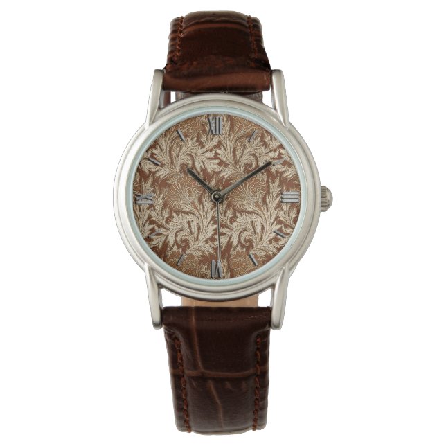 Jacobean Flower Damask, Taupe Tan och Cream Armbandsur (Framsida)