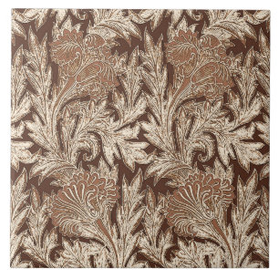 Jacobean Flower Damask, Taupe Tan och Cream Kakelplatta
