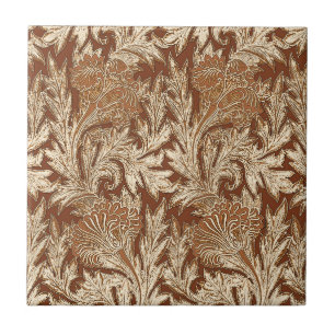 Jacobean Flower Damask, Taupe Tan och Cream Kakelplatta