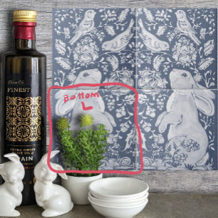 Jacobean Rabbit Birds Denim Blue White Grund L Kakelplatta