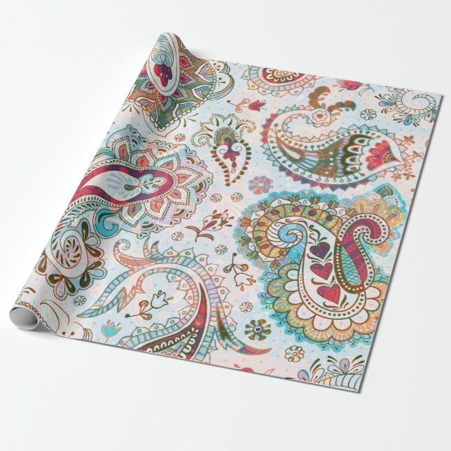 Jacobean Sömlös mönster. Blommor, bakgrund, eth Presentpapper (Utrullad)