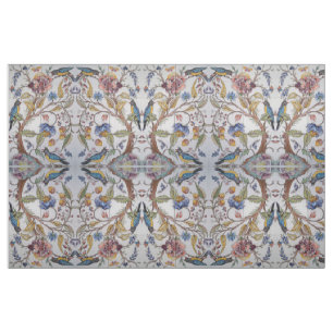 Jacobean Tile Design Bird Blommigt Soft Färg Fabr Tyg