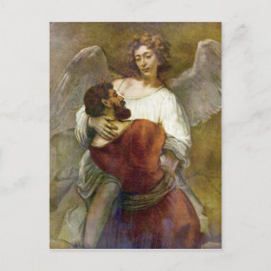 Jacobs kamp mot ängeln av Rembrandt Vykort