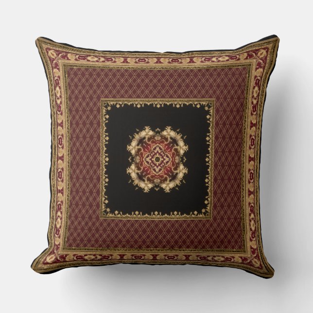 Jacquard Black och Red Pillow Kudde (Framsida)