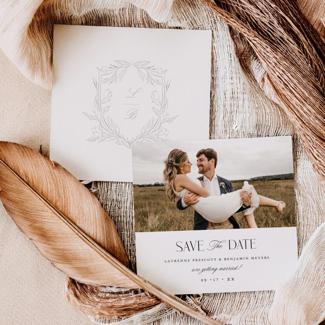 Jacquard Crest Save the Date Bröllopsfotokort Spara Datumet (Skapare uppladdad)