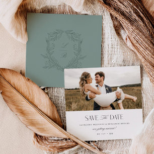 Jacquard Crest Save the Date Bröllopsfotokort Spara Datumet