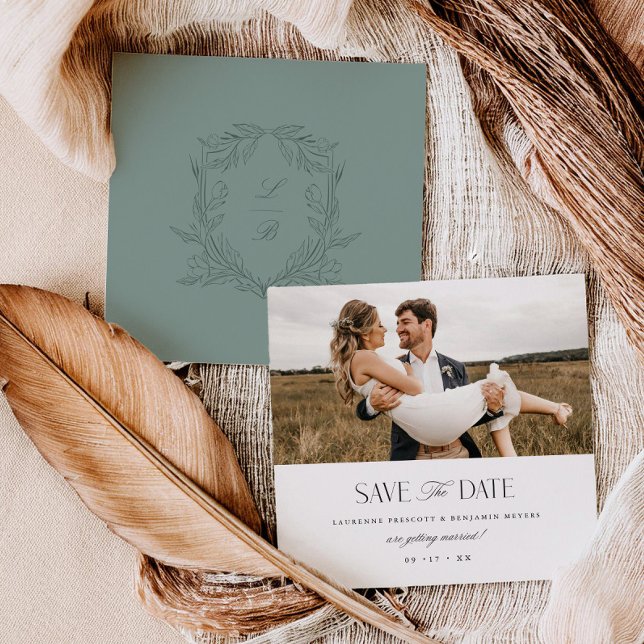 Jacquard Crest Save the Date Bröllopsfotokort Spara Datumet (Skapare uppladdad)