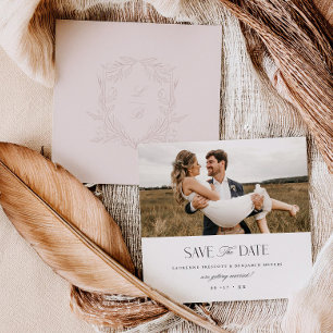 Jacquard Crest Save the Date Bröllopsfotokort Spara Datumet