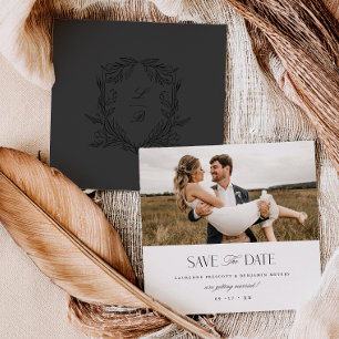 Jacquard Vapensköld Save Date Bröllop Photo Card Spara Datumet
