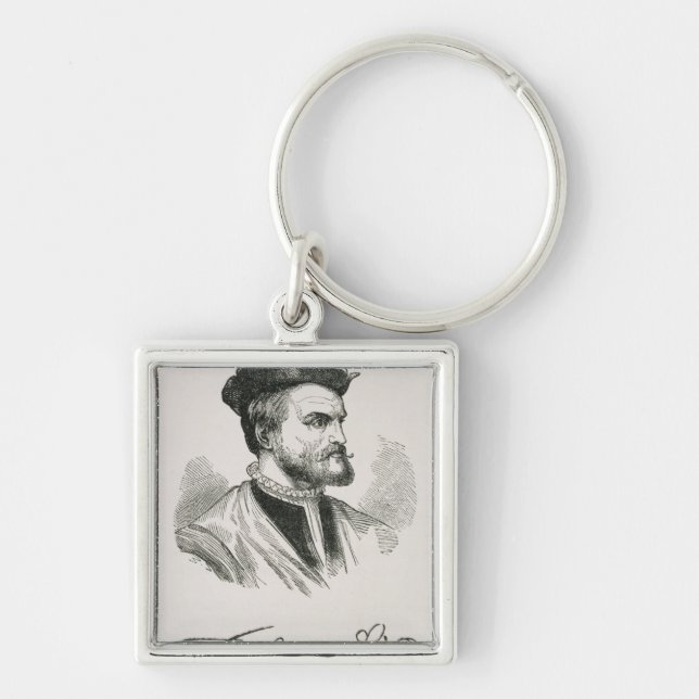 Jacques Cartier Fyrkantig Silverfärgad Nyckelring (Framsidan)