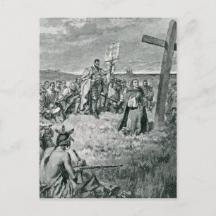 Jacques Cartier inrättar en Kor i Gaspe Vykort