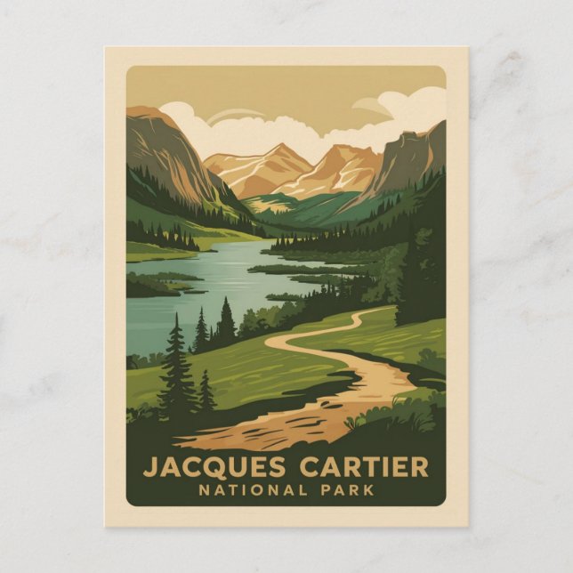 Jacques Cartier nationalpark, retro stil Vykort (Framsida)