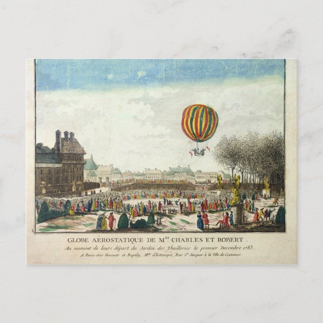 Jacques Charles och Nicholas Robert flyg Vykort (Framsida)