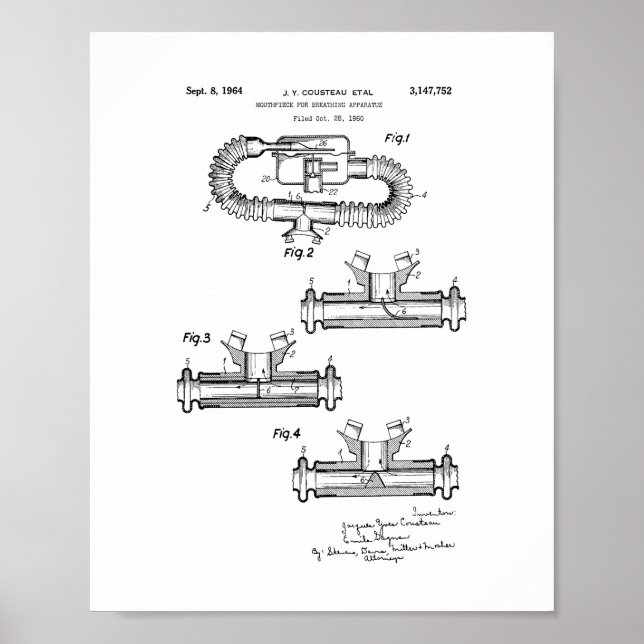 Jacques Cousteau Mouthbit for Breathing Apparatu Poster (Framsidan)