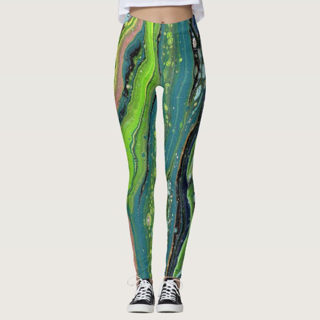 Jada 3 Crazy Grönt Abstrakt Leggings (Framsida)