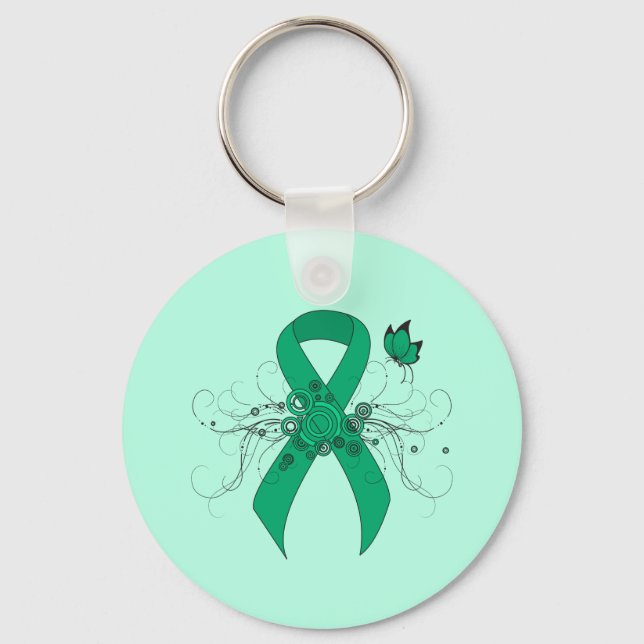 Jade Awareness Ribbon med Butterfly Nyckelring (Framsida)