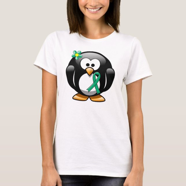 Jade Awareness Ribbon Penguin T-shirt (Framsida)
