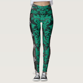 Jade Blommigt Victorian Steampunk Spandex Leggings