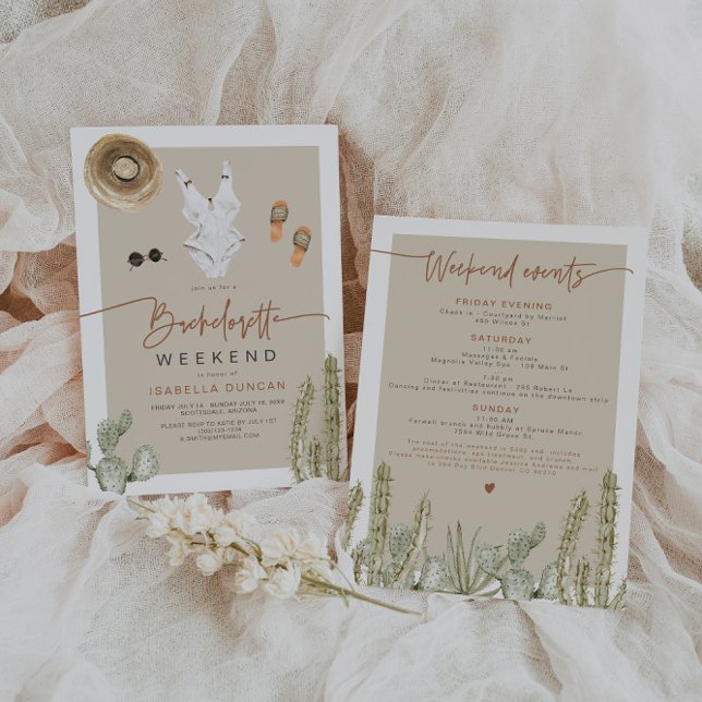 JADE Bohemian Desert Cactus Bachelorette Itinerary Inbjudningar (Skapare uppladdad)
