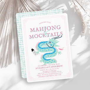 Jade Dragon Rosa Chinoiserie Mahjong Baby Shower Inbjudningar