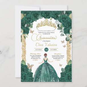 Jade Emerald Grönt Butterfly Princess Quinceanera Inbjudningar