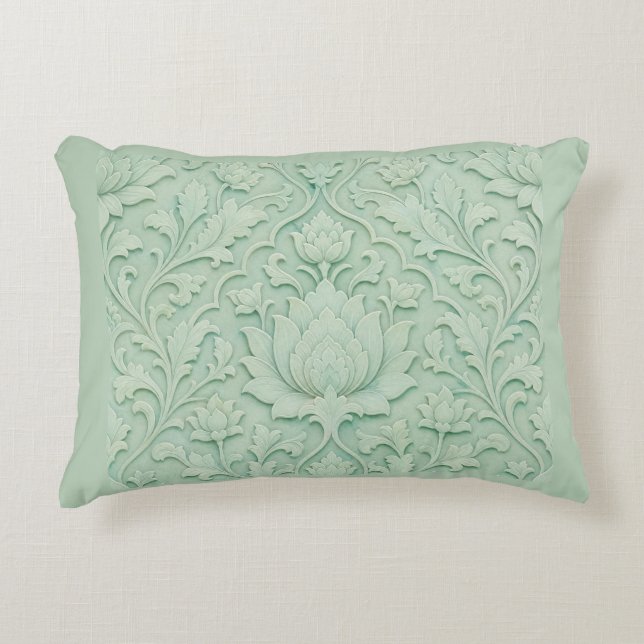 Jade Garden — Blekt Celadon Persisk Prydnadskudde (Framsidan)